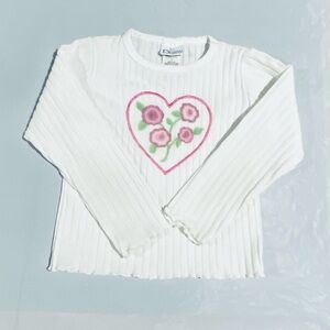In Design White Long Sleeve with Pink Floral Heart